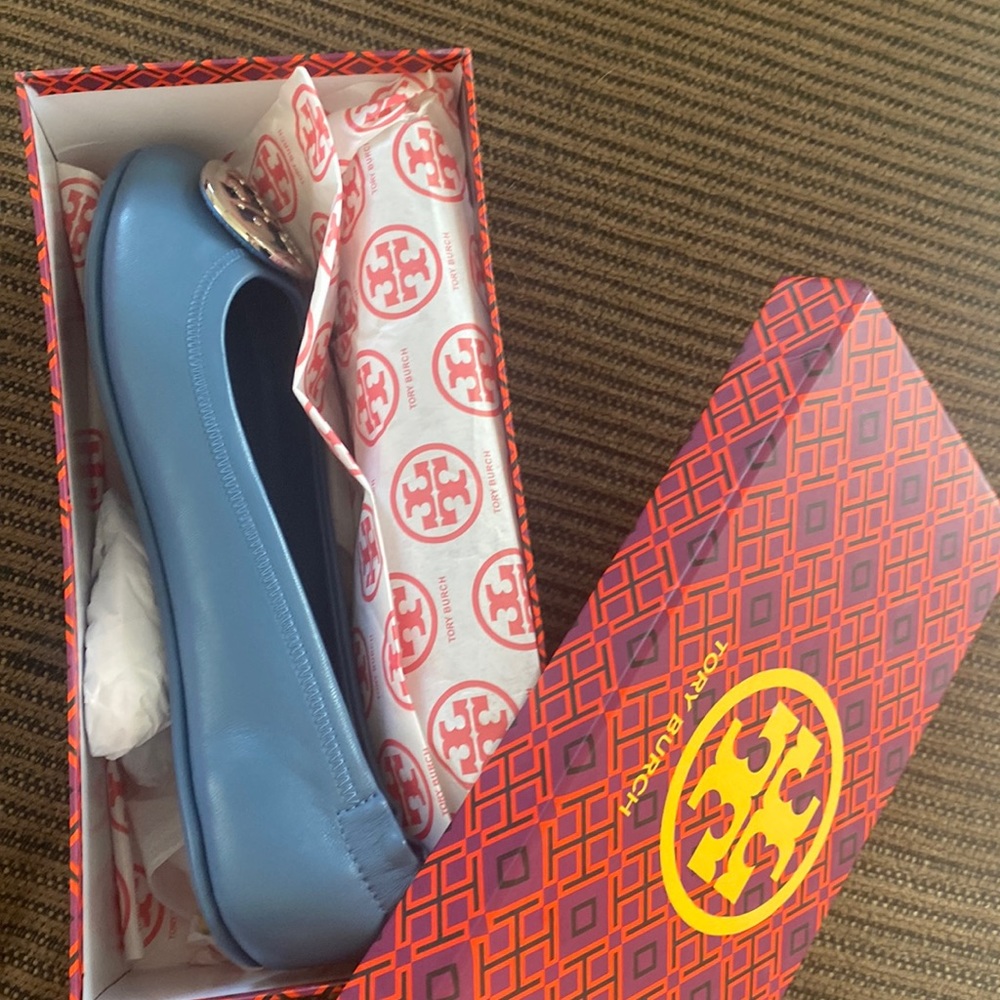 Brand New Tory Burch Blue Ballet Flats, Size nine